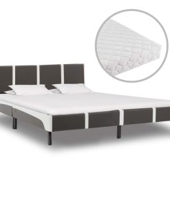 Krevet od umjetne kože s madracem sivo-bijeli 180 x 200 cm