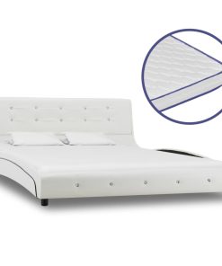 Krevet od umjetne kože s memorijskim madracem bijeli 140x200 cm