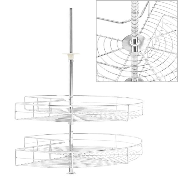 Kuhinjska žičana košara s 2 razine srebrna 270° 71 x 71 x 80 cm