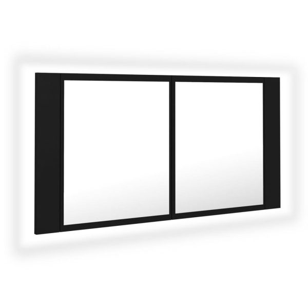 LED kupaonski ormarić s ogledalom crni 90x12x45 cm akrilni