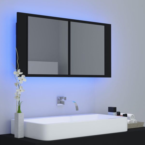 LED kupaonski ormarić s ogledalom crni 90 x 12 x 45 cm - Slika 3