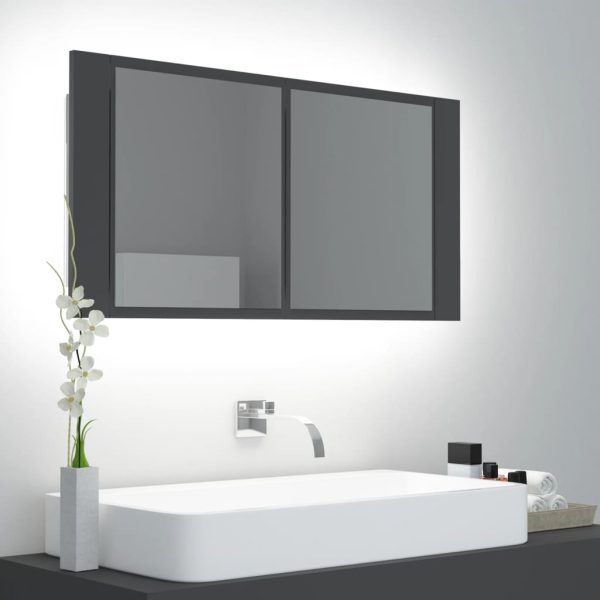 LED kupaonski ormarić s ogledalom sivi 90x12x45 cm akrilni