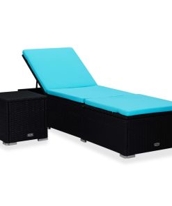Ležaljka za sunčanje s jastukom i stolićem od poliratana plava