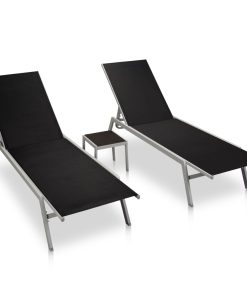 Ležaljke za sunčanje sa stolićem 2 kom čelik i tekstilen crne