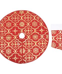 Luksuzna podloga za božićno drvce s čarapom crvena 90cm tkanina