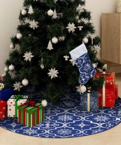 Luksuzna podloga za božićno drvce s čarapom plava 90 cm tkanina