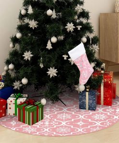 Luksuzna podloga za božićno drvce s čarapom ružičasta 90 cm