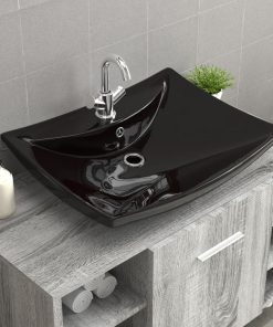 Luksuzni crni keramički pravokutni umivaonik sa preljevom i rupom za slavinu