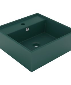 Luksuzni kvadratni umivaonik mat tamnozeleni 41x41 cm keramički