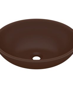 Luksuzni ovalni umivaonik mat tamnosmeđi 40 x 33 cm keramički