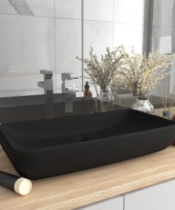 Luksuzni pravokutni umivaonik mat crni 71 x 38 cm keramički