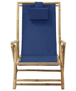 Nagibna stolica za opuštanje od bambusa i tkanine modra