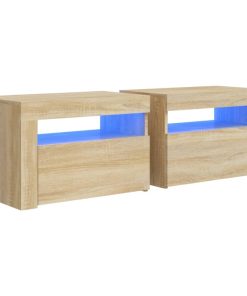 Noćni ormarići 2 kom s LED svjetlima boja hrasta 60x35x40 cm