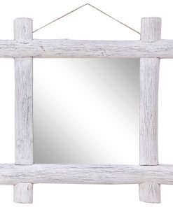 Ogledalo od cjepanica bijelo 70 x 70 cm masivno obnovljeno drvo