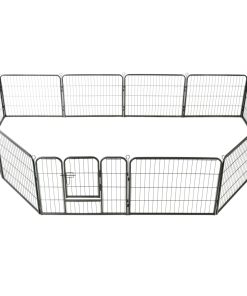 Ograda za pse s 12 ploča od čelika 80 x 60 cm crna