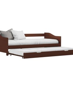 Okvir za krevet na razvlačenje od borovine tamnosmeđi 90x200 cm