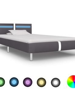Okvir za krevet od umjetne kože s LED svjetlom sivi 90 x 200 cm