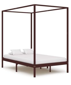 Okvir za krevet s baldahinom od borovine tamnosmeđi 120x200 cm