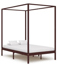 Okvir za krevet s baldahinom od borovine tamnosmeđi 140x200 cm