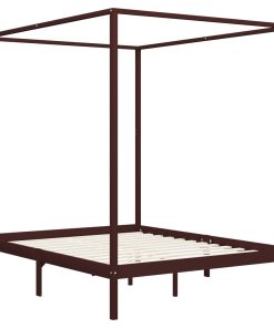 Okvir za krevet s baldahinom od borovine tamnosmeđi 180x200 cm
