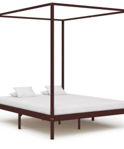 Okvir za krevet s baldahinom od borovine tamnosmeđi 180x200 cm