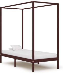 Okvir za krevet s baldahinom od borovine tamnosmeđi 90 x 200 cm