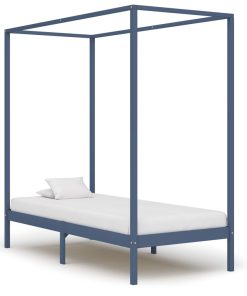 Okvir za krevet s baldahinom od masivne borovine sivi 90x200 cm
