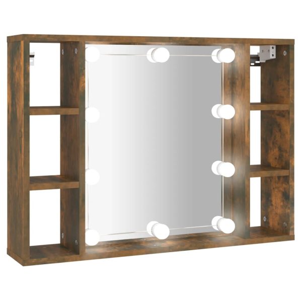 Ormarić s ogledalom LED boja dimljenog hrasta 76 x 15 x 55 cm
