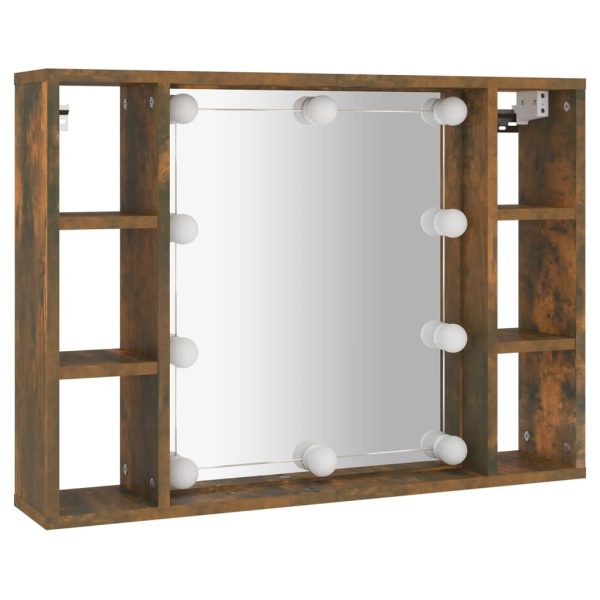 Ormarić s ogledalom LED boja dimljenog hrasta 76 x 15 x 55 cm - Slika 3