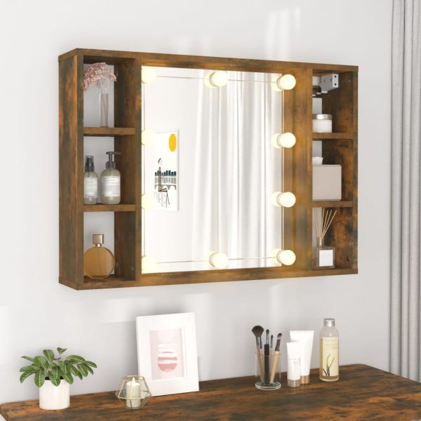 Ormarić s ogledalom LED boja dimljenog hrasta 76 x 15 x 55 cm - Slika 4