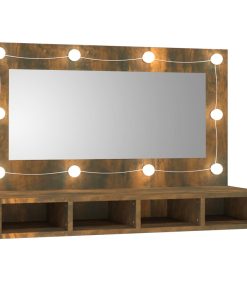 Ormarić s ogledalom LED boja dimljenog hrasta 90 x 31