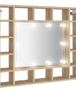 Ormarić s ogledalom LED boja hrasta sonome 91 x 15 x 76