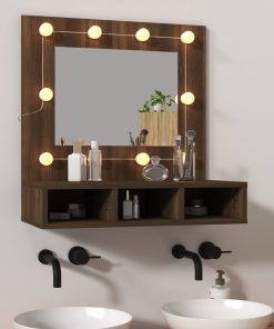 Ormarić s ogledalom LED boja smeđeg hrasta 60 x 31