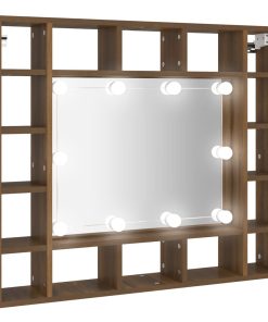 Ormarić s ogledalom LED boja smeđeg hrasta 91x15x76
