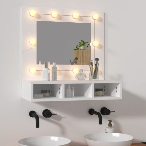Ormarić s ogledalom i LED svjetlima bijeli 60 x 31