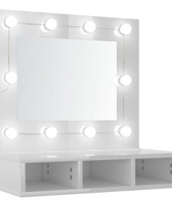 Ormarić s ogledalom i LED svjetlima sjajni bijeli 60x31