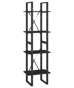 Ormarić za knjige s 4 razine crni 40x30x140 cm masivna borovina