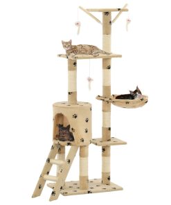 Penjalica za mačke sa stupovima za grebanje od sisala 138 cm bež s uzorkom šapa