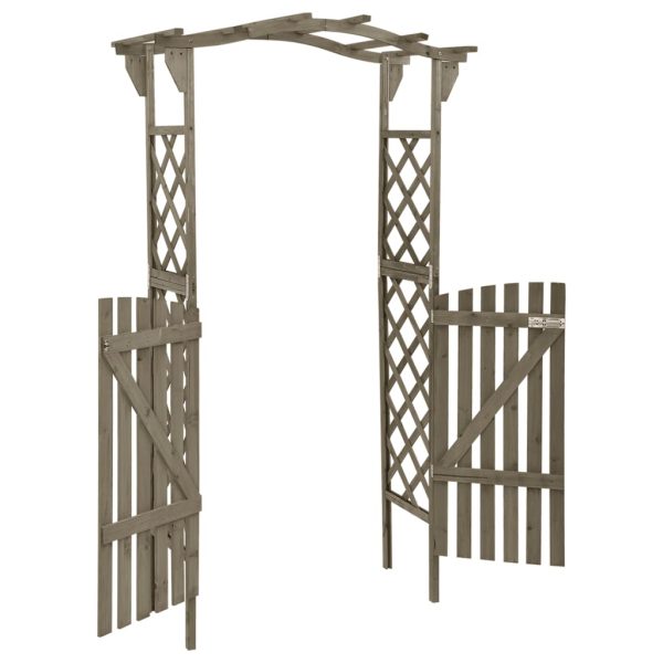 Pergola s vratima 116 x 40 x 204 cm siva od masivne jelovine - Image 3