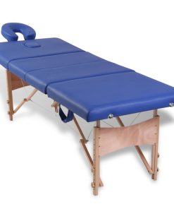Plavi sklopivi stol za masažu s 4 zone i drvenim okvirom