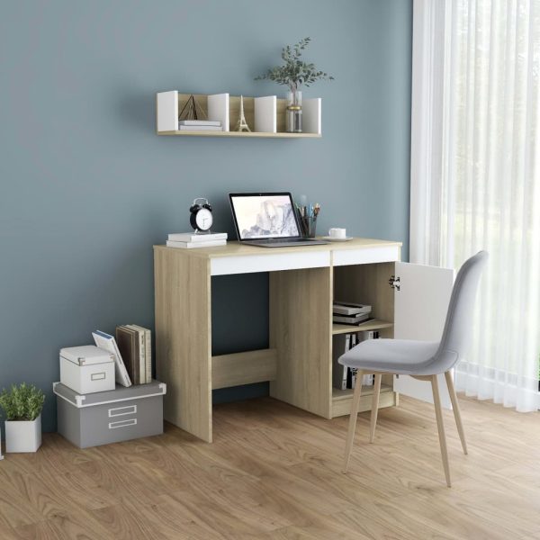 Radni stol bijeli i boja hrasta 100 x 50 x 76 cm od iverice - Slika 3