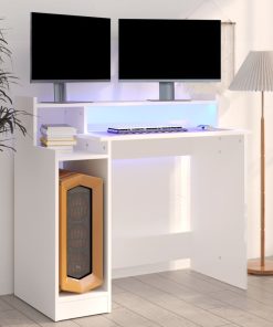 Radni stol s LED svjetlima bijeli 97x45x90 cm konstruirano drvo