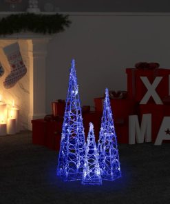 Set akrilnih ukrasnih LED stožaca plavi 30/45/60 cm