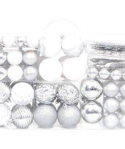 Set božićnih kuglica od 108 komada srebrne i bijele