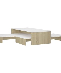 Set uklapajućih stolića za kavu bijeli/hrast 100x100x26