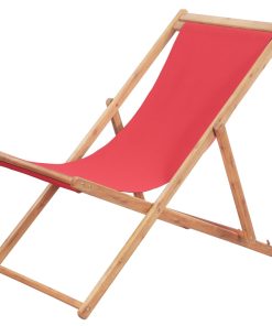 Sklopiva ležaljka za plažu od tkanine s drvenim okvirom crvena