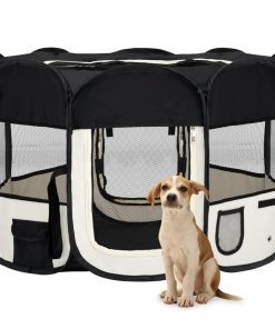 Sklopiva ogradica za pse s torbom za nošenje crna 110x110x58 cm