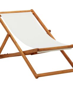 Sklopiva stolica za plažu od drva eukaliptusa i tkanine bijela