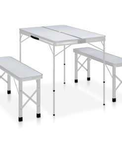 Sklopivi stol za kampiranje s 2 klupe aluminijski bijeli