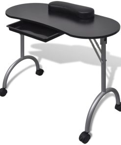 Sklopivi stol za manikuru s kotačićima crni